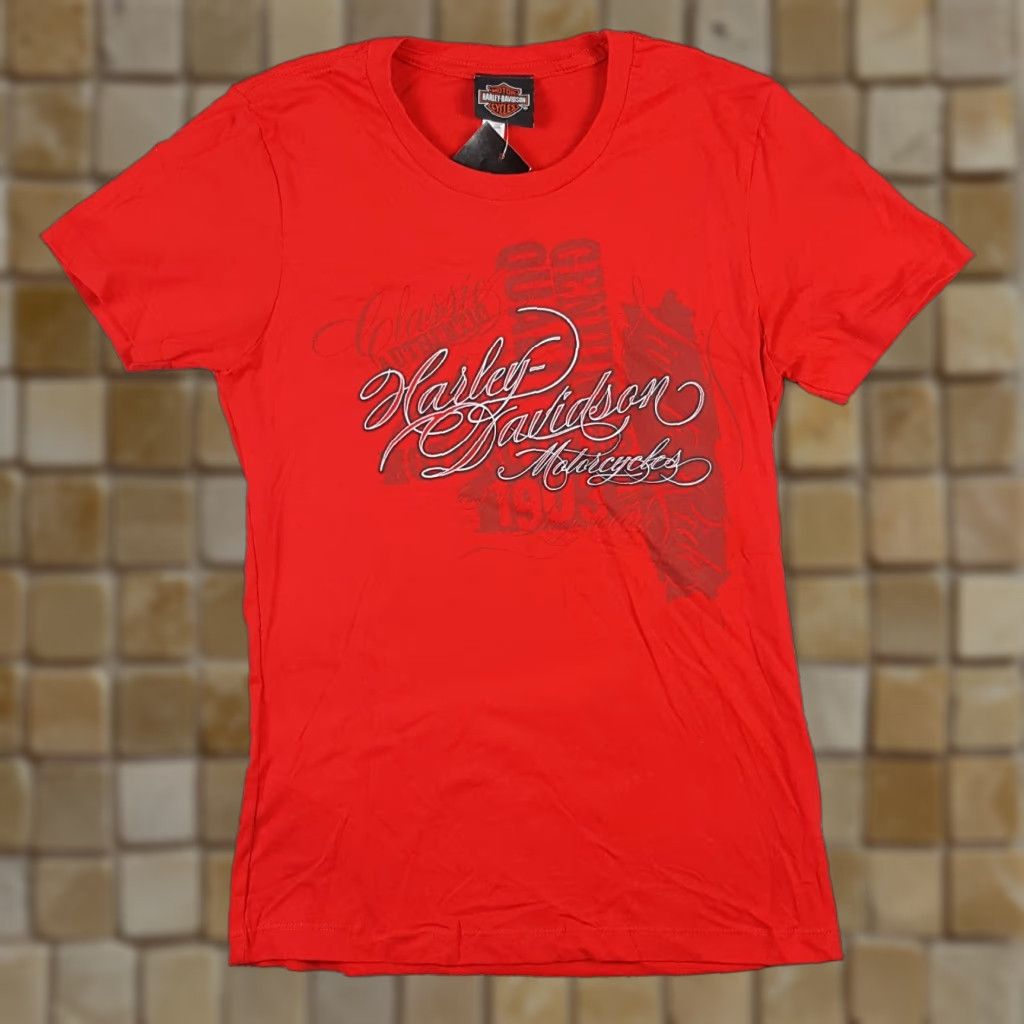 Harley Davidson VINTAGE Harley-Davidson Biker Motorcycle T-Shirt Women's Medium Red Retro Crew Neck 90s Classic Grunge Size M / US 6-8 / IT 42-44 - 1 Thumbnail