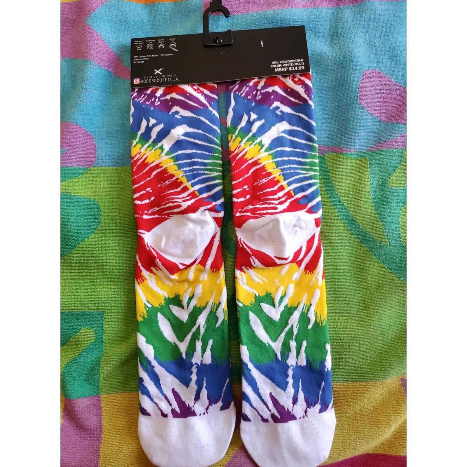 Rainbow ODD SOX Crew Socks 6-13 Rainbow Tie-Dye Swirl Multicolor Men Size 6-13 Crew Socks Rainbow Theme, Cotton Blend, 1 Pair Size ONE SIZE - 3 Thumbnail