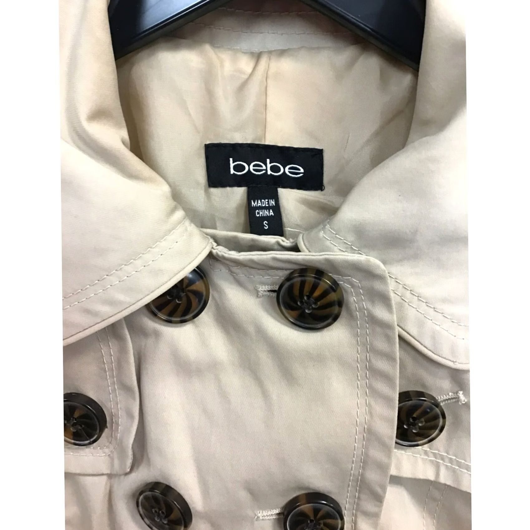 Bebe bebe Women's Trench Coat Small Brown Polyester Button Up Adjustable Belt, Like New, Coat, Trench, Small, Womens Size S / US 4 / IT 40 - 5 Thumbnail