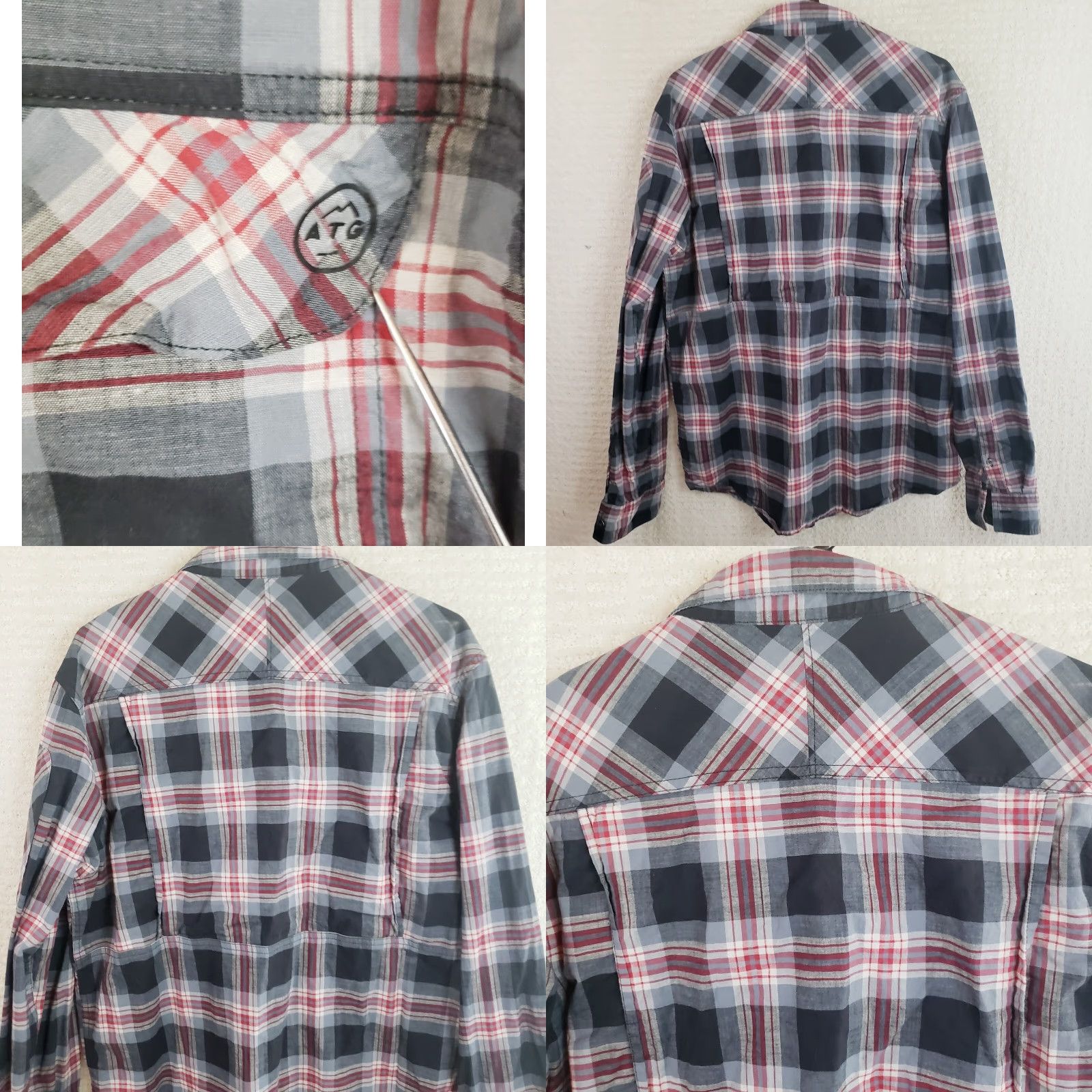 Wrangler VINTAGE Wrangler ATG Mens L Red Grey Button Up Long Sleeve Vented Shirt Plaid Slv Pocket Size US L / EU 52-54 / 3 - 8 Thumbnail