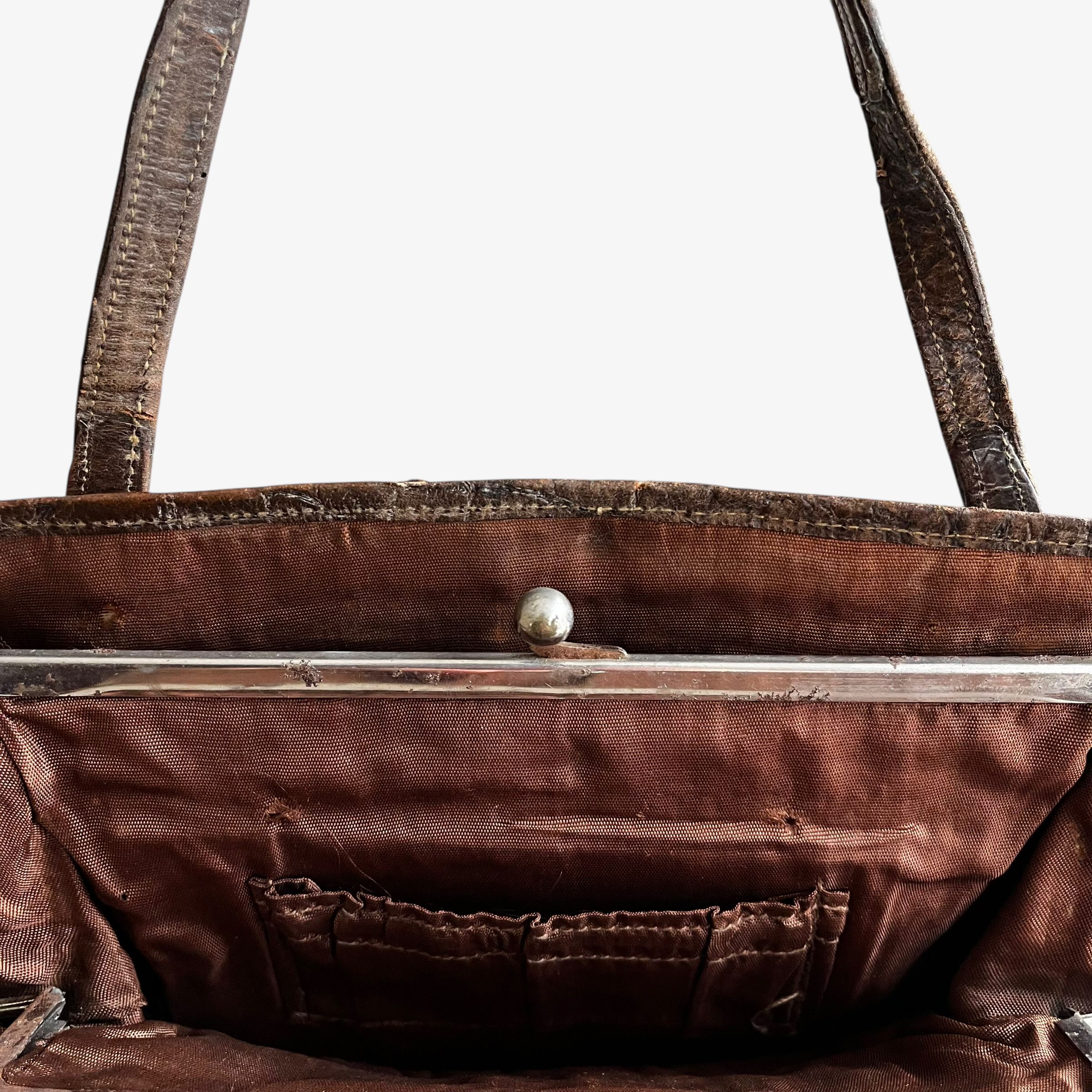 Other Vintage 1950s Crocodile Embossed Brown Leather Shoulder Bag Size ONE SIZE - 3 Thumbnail
