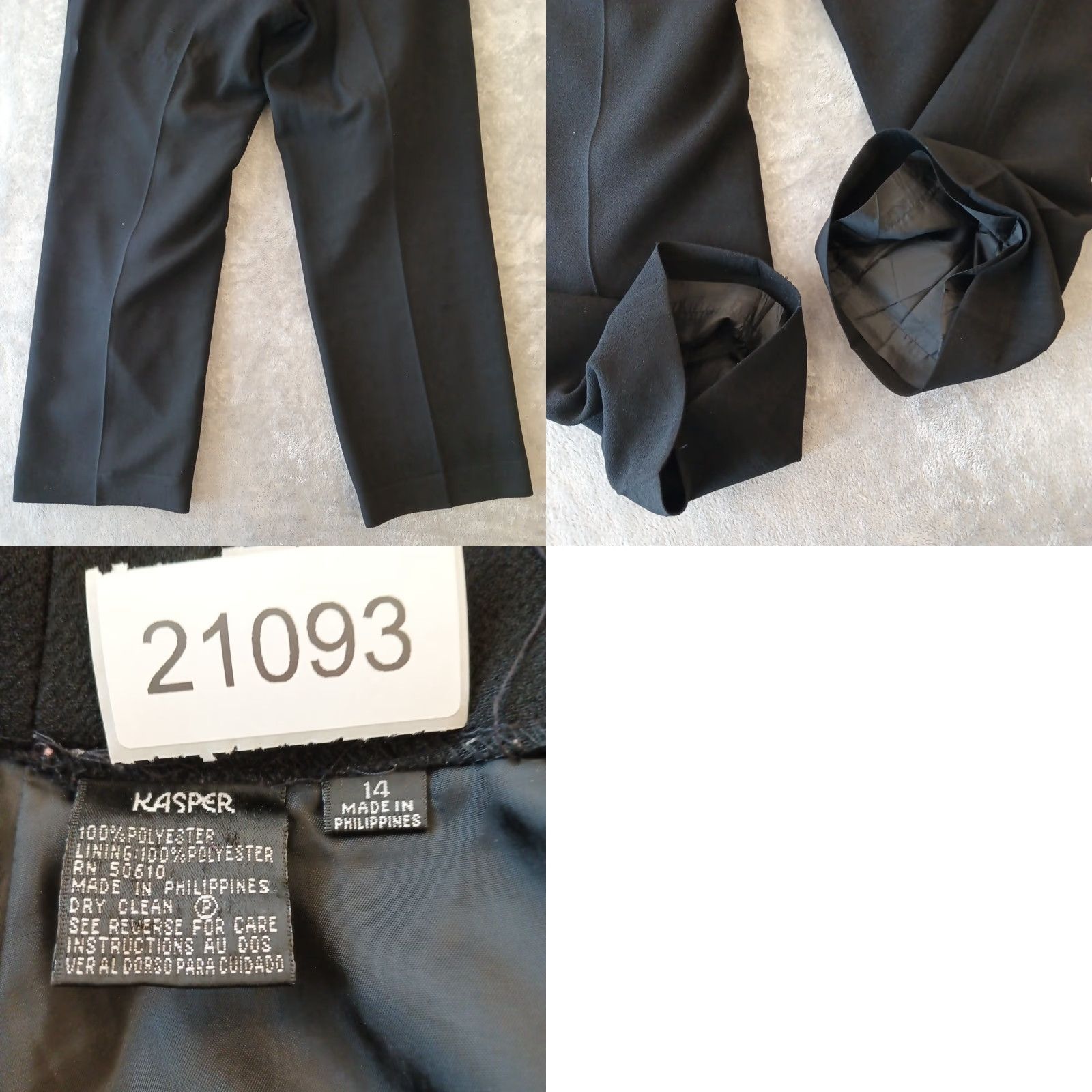 Kasper Kasper Dress Pants Womens 14 Black Lined Side Zip 32x28.5 High Rise Straight Front Size 36" / US 14 / IT 50 - 8 Thumbnail
