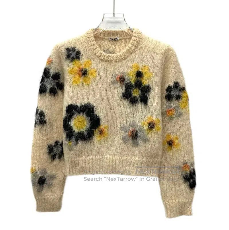 Miu Miu Miu Miu Yellow Mohair Floral Sweater . Size S / US 4 / IT 40 - 1 Thumbnail