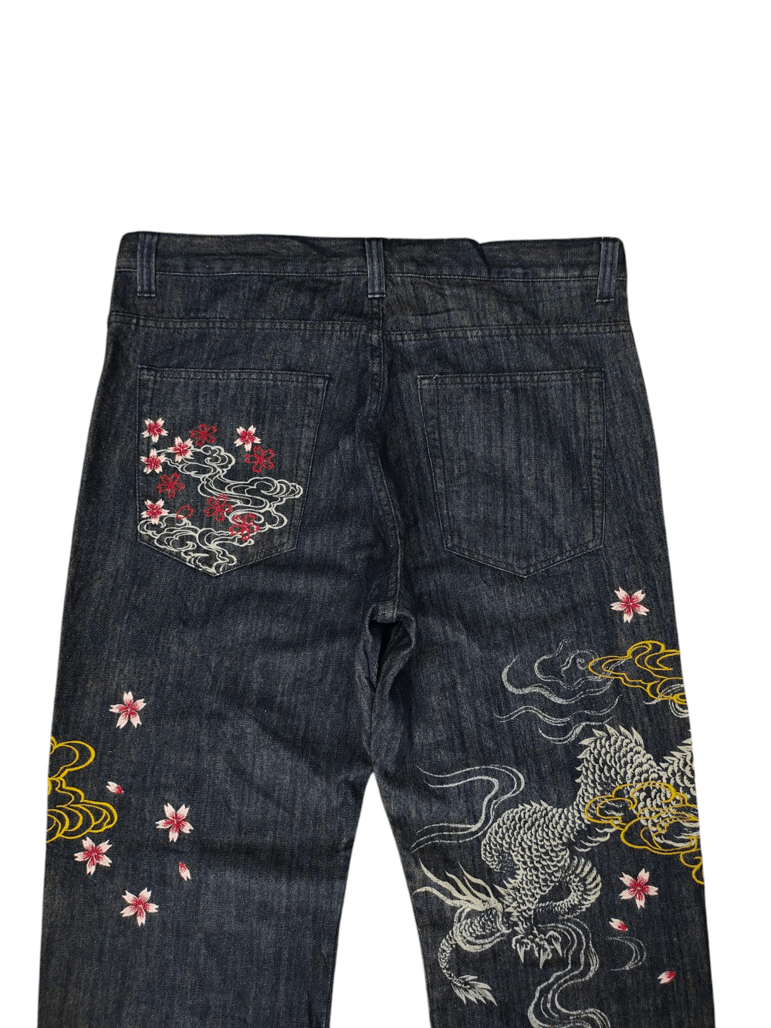 Karakuri Tamashii Vintage Vomanie Japan Dragon Sakura Embroidered Denim Jeans Size US 38 / EU 54 - 9 Thumbnail