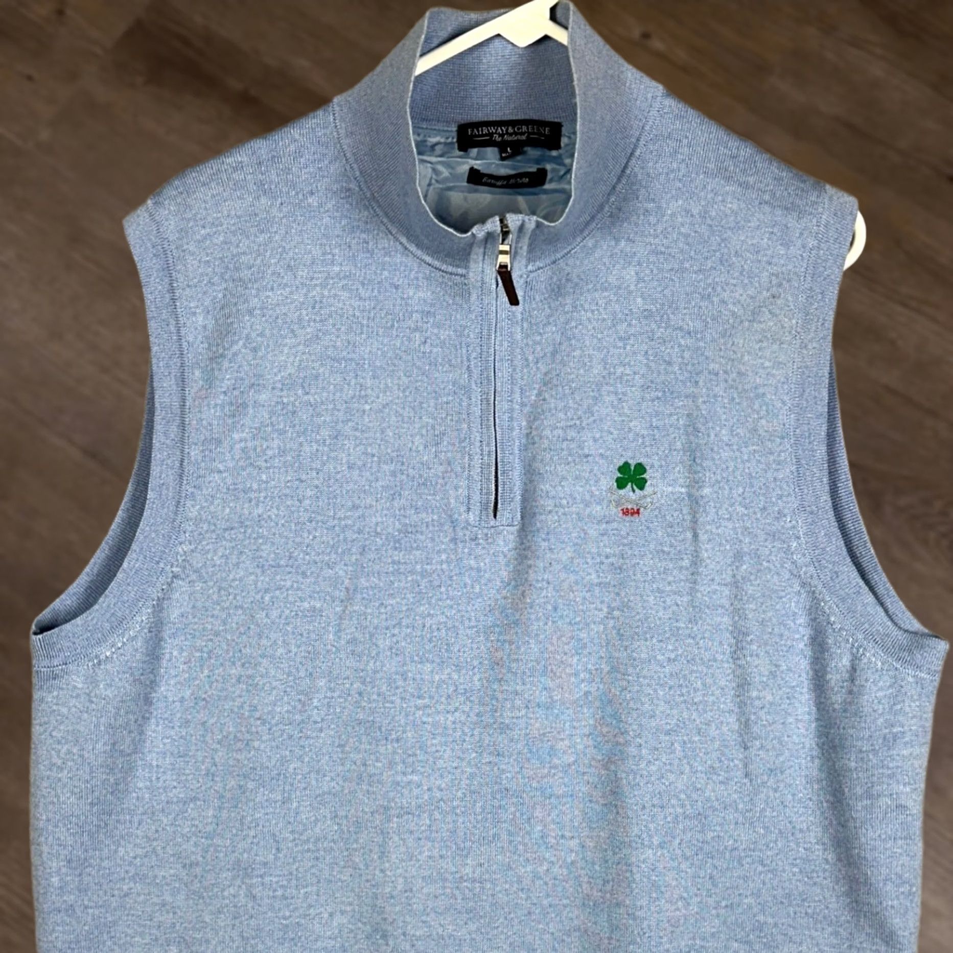Vintage Fairway & Greene Baruffa Merino Wool Quarter Zip Sweater Vest Mens Large Blue Mock Neck Lined Embroidered Logo 1/4 Zip Vintage No Gart? Size US L / EU 52-54 / 3 - 1 Thumbnail