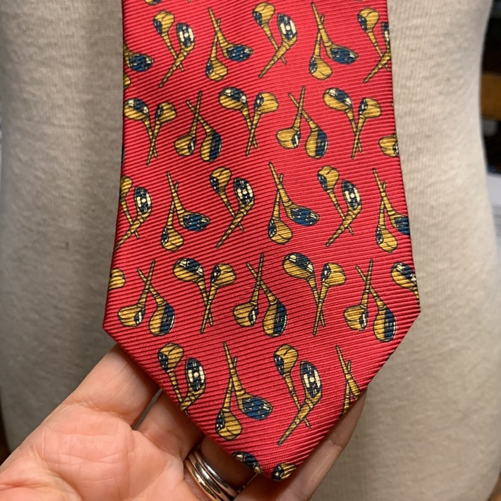 Burberry Burberry's of London red silk twill necktie with golf print Size ONE SIZE - 6 Thumbnail