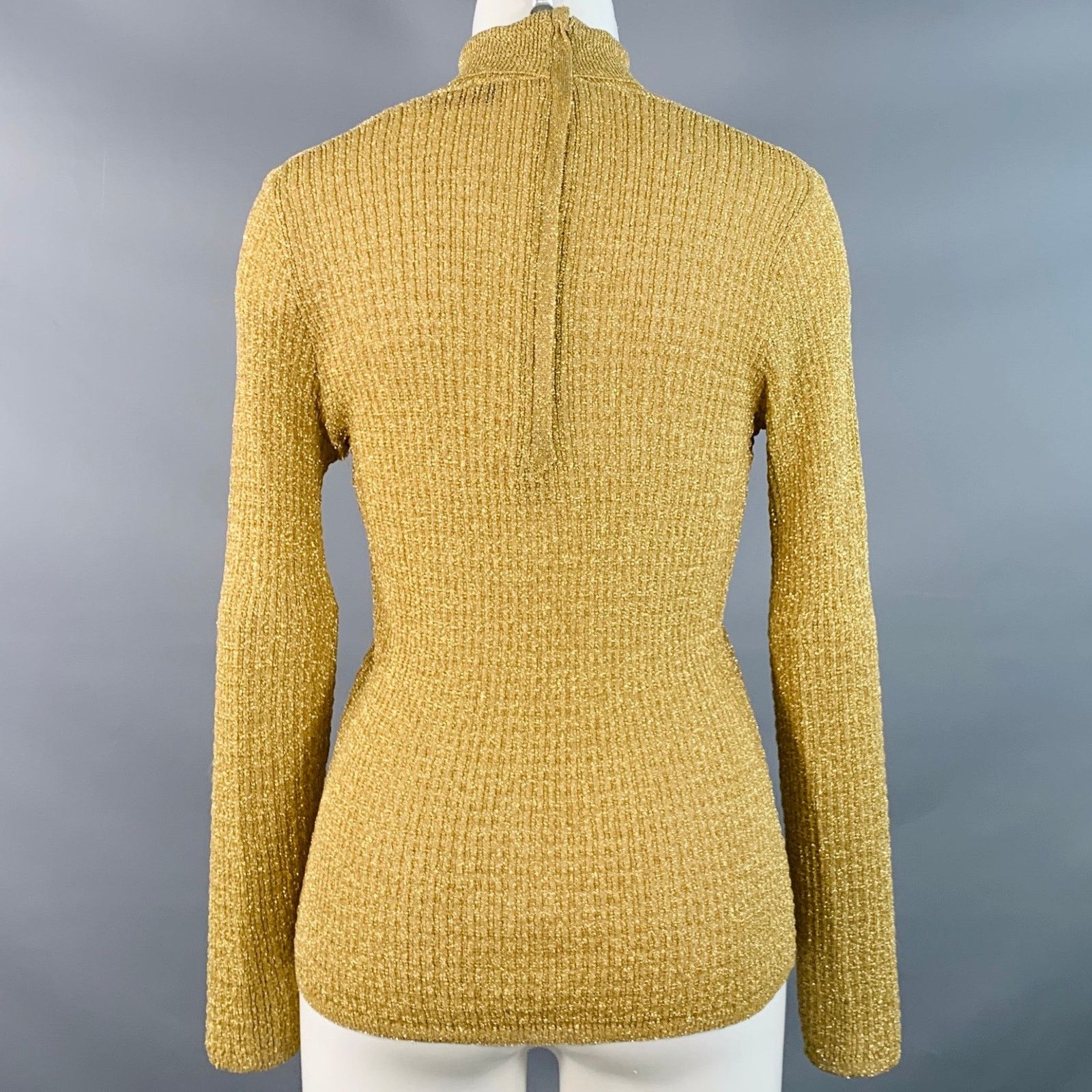 Other Vintage M Gold Metallic Polyester Knit Turtleneck Sweater Size M / US 6-8 / IT 42-44 - 3 Thumbnail