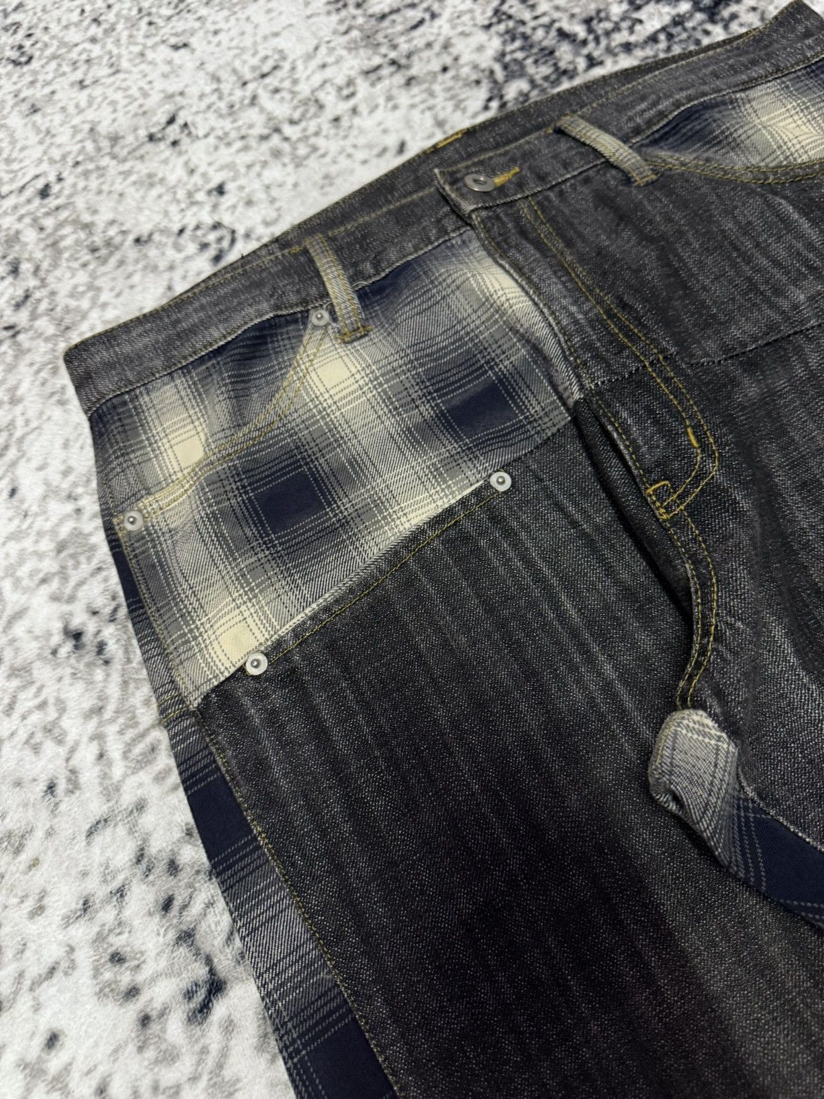 Junya Watanabe Kittle Japan Hybrid Shadow Plaid Overdyed Denim Loose jeans Size US 34 / EU 50 - 6 Thumbnail