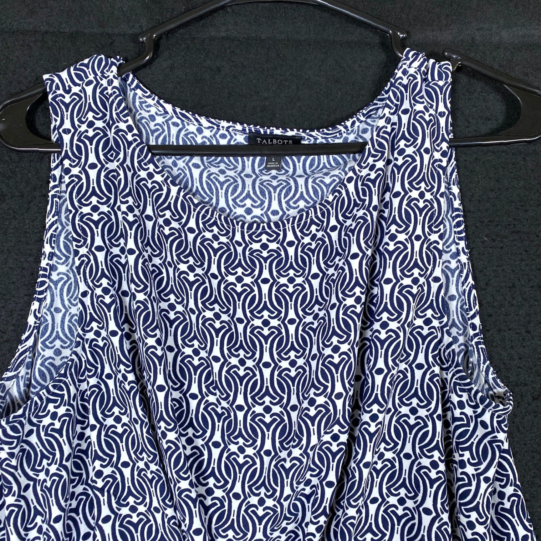 Talbots Talbots Womens Blouse Blue White Geometric Tie Twist Sleeveless Side Zip Large Size L / US 10 / IT 46 - 2 Thumbnail
