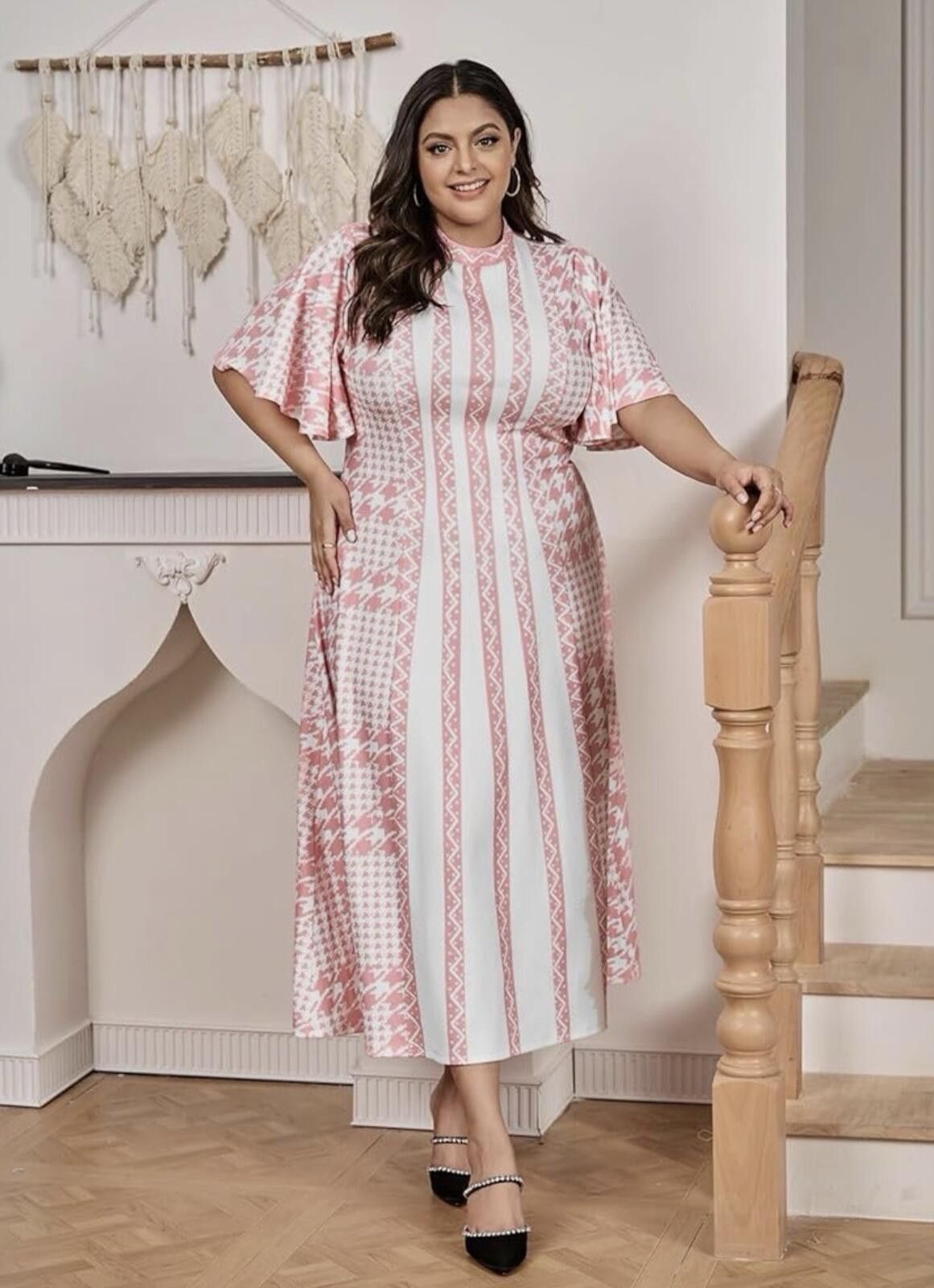 Other WDIRARA Houndstooth Chevron Mock Neck Butterfly Sleeve Dress Size 4XL / US 24-26 - 2 Thumbnail