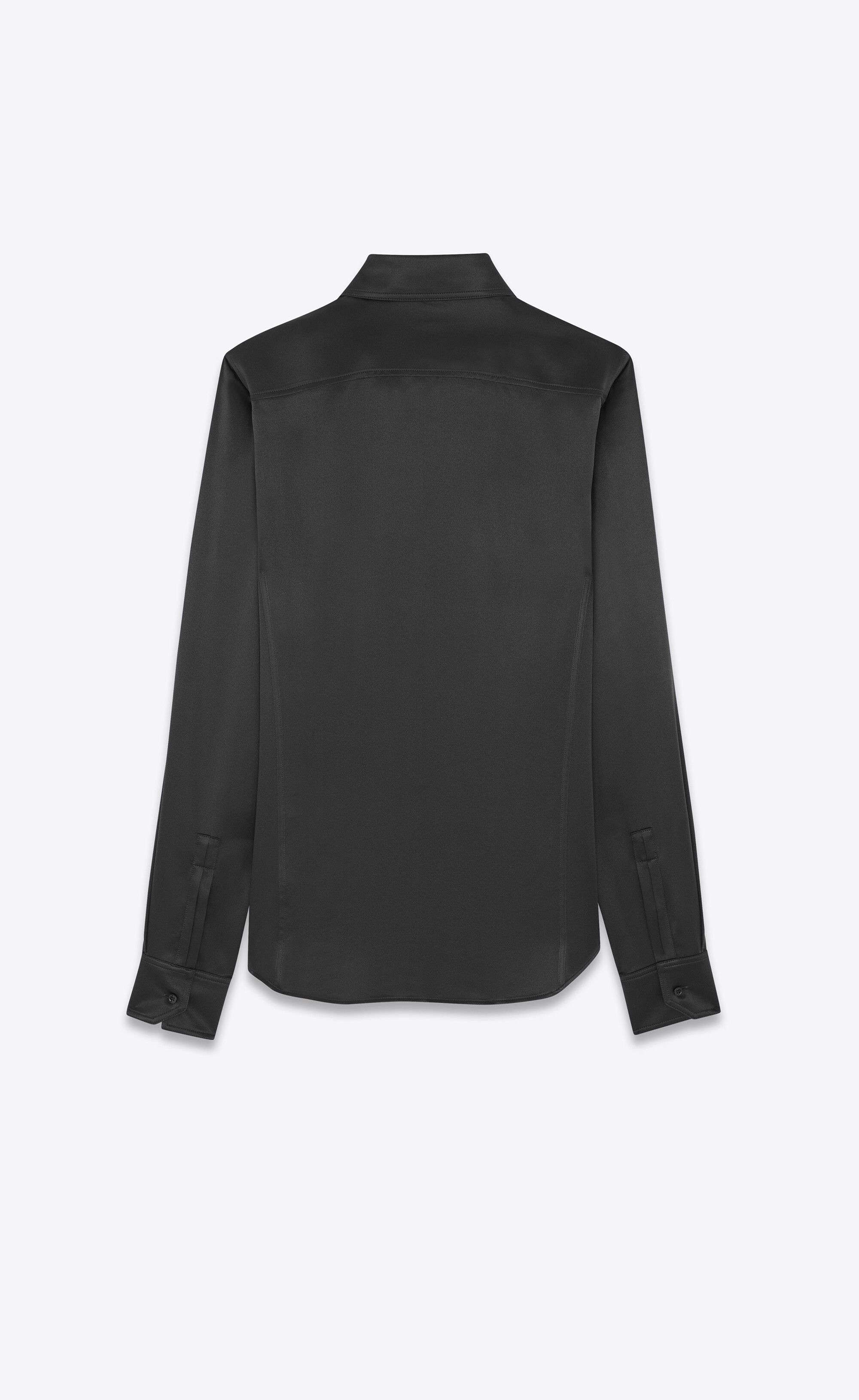 Saint Laurent Paris o1s1wg111124 Fitted Shirt in Washed Satin Silk in Black Size M / US 6-8 / IT 42-44 - 2 Thumbnail