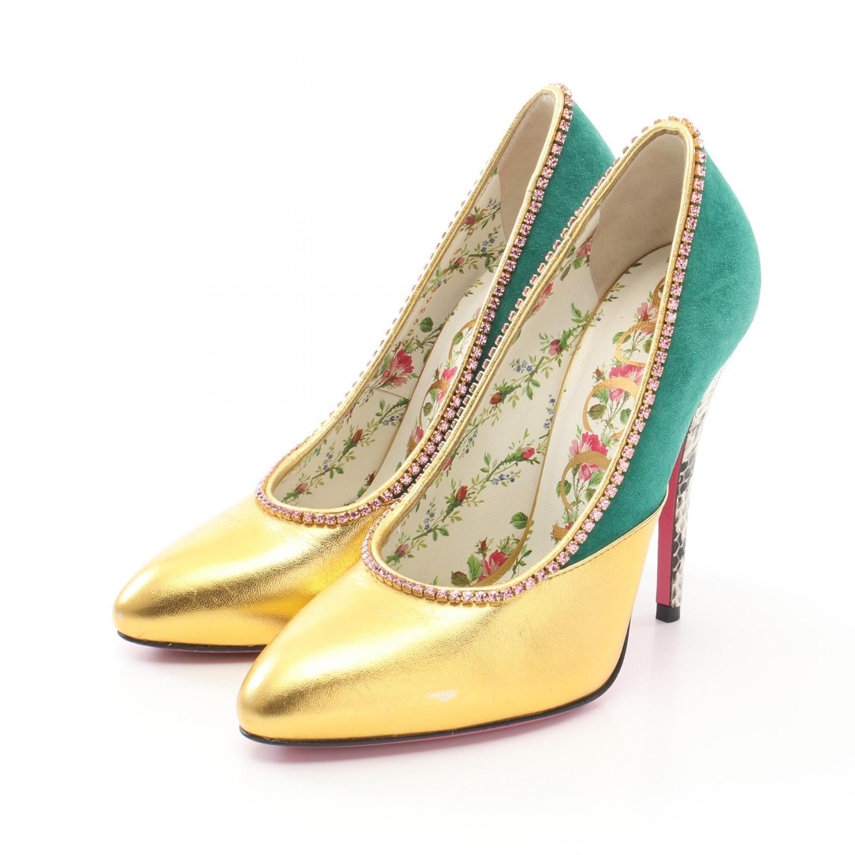 Gucci Gucci 489345 Leather Suede Exotic Leather Pumps Leather Shoes 489345 in Gold, Women's