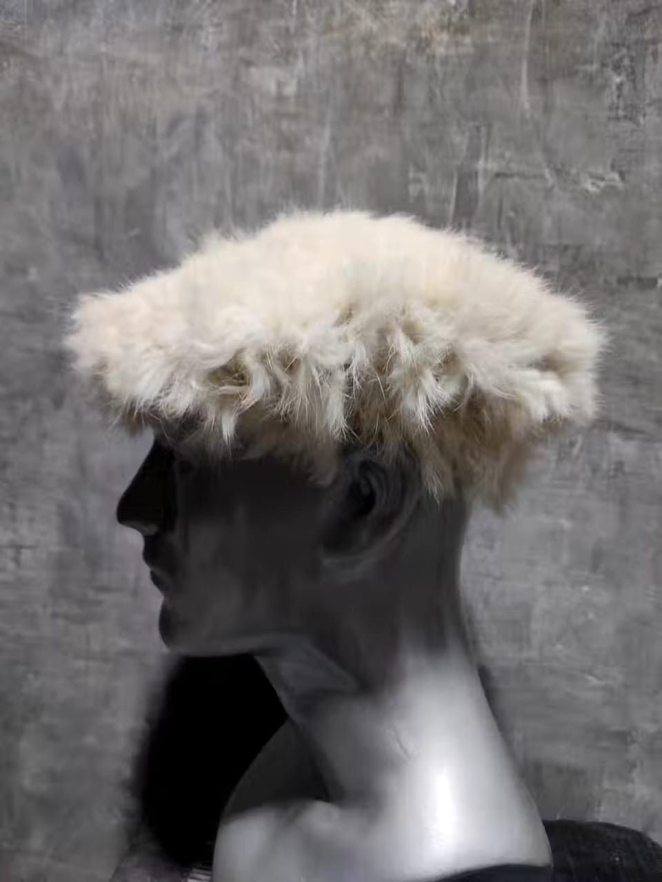 image of Avant Garde Real Fur Beret Hats Stretch Design in Bone, Men's