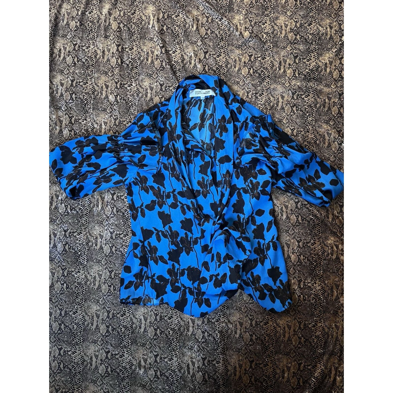 Diane von Furstenberg DVF Midnight Forest Blue Tina Floral Tie Neck 2 Size XS / US 0-2 / IT 36-38 - 3 Thumbnail