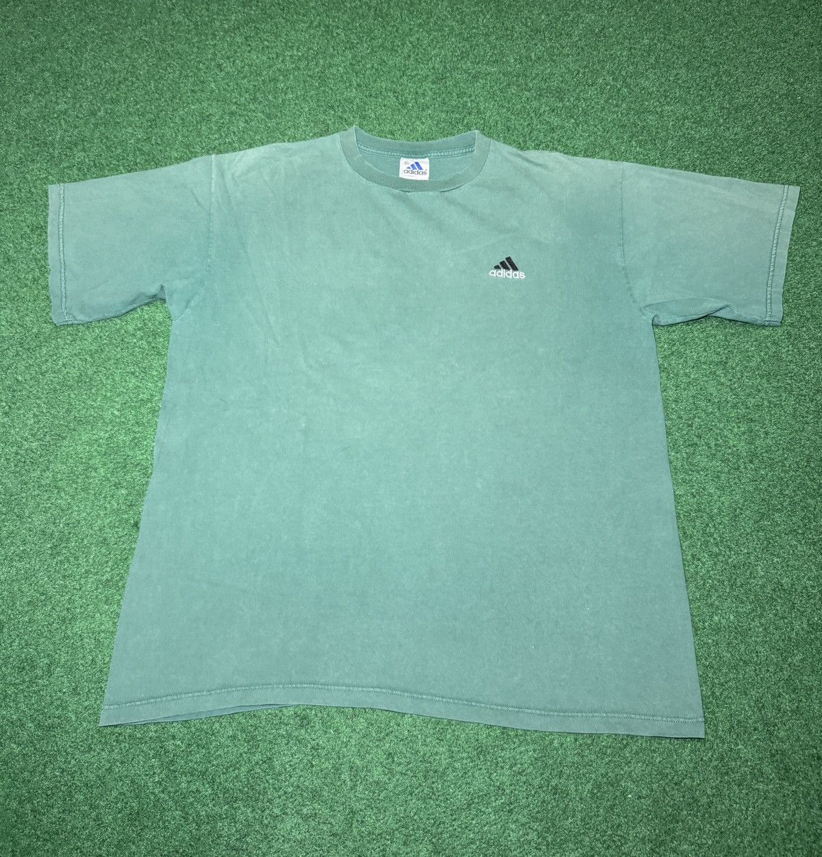 Adidas Vintage 90s Adidas Green Faded XL USA Made 3 Stripe T Shirt Size US XL / EU 56 / 4 - 1 Thumbnail