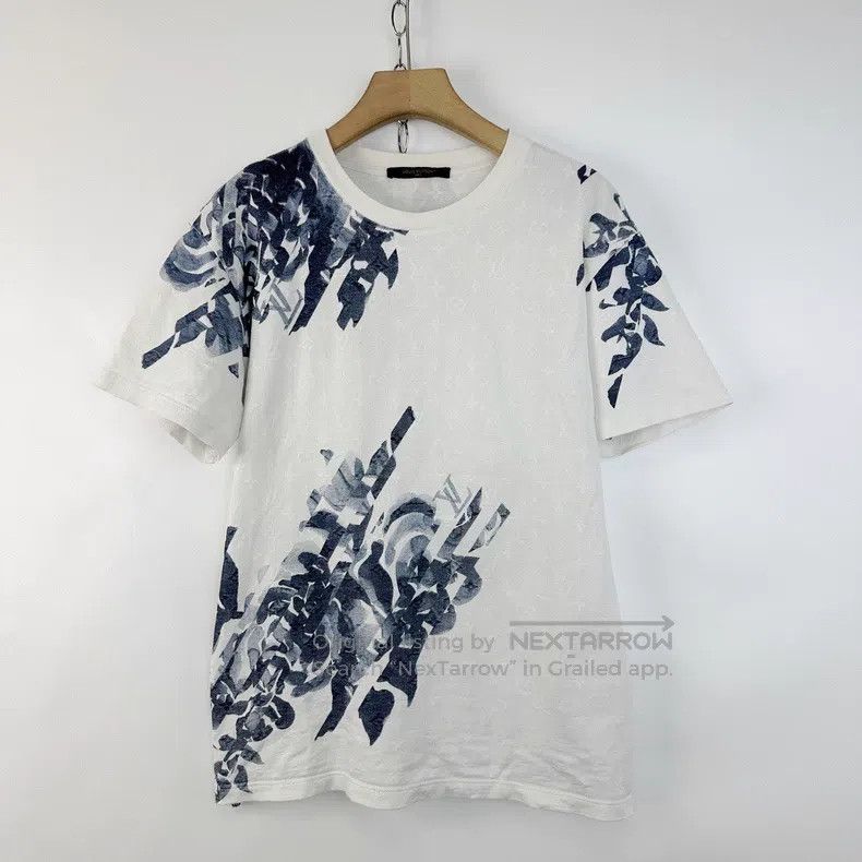 Louis Vuitton White plant and flower ink dark pattern pres