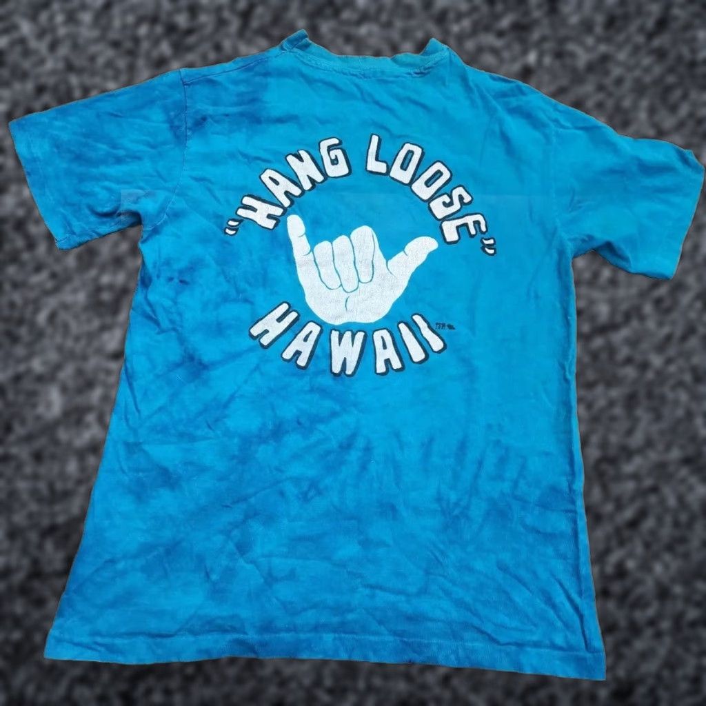 Doublet VINTAGE Hawaii Hang Loose T Shirt 80s Mens S Blue Cotton Blend Double Sided Distress 70s 80s Graphic Print Crew Neck Short Sleeve Size US S / EU 44-46 / 1 - 1 Thumbnail