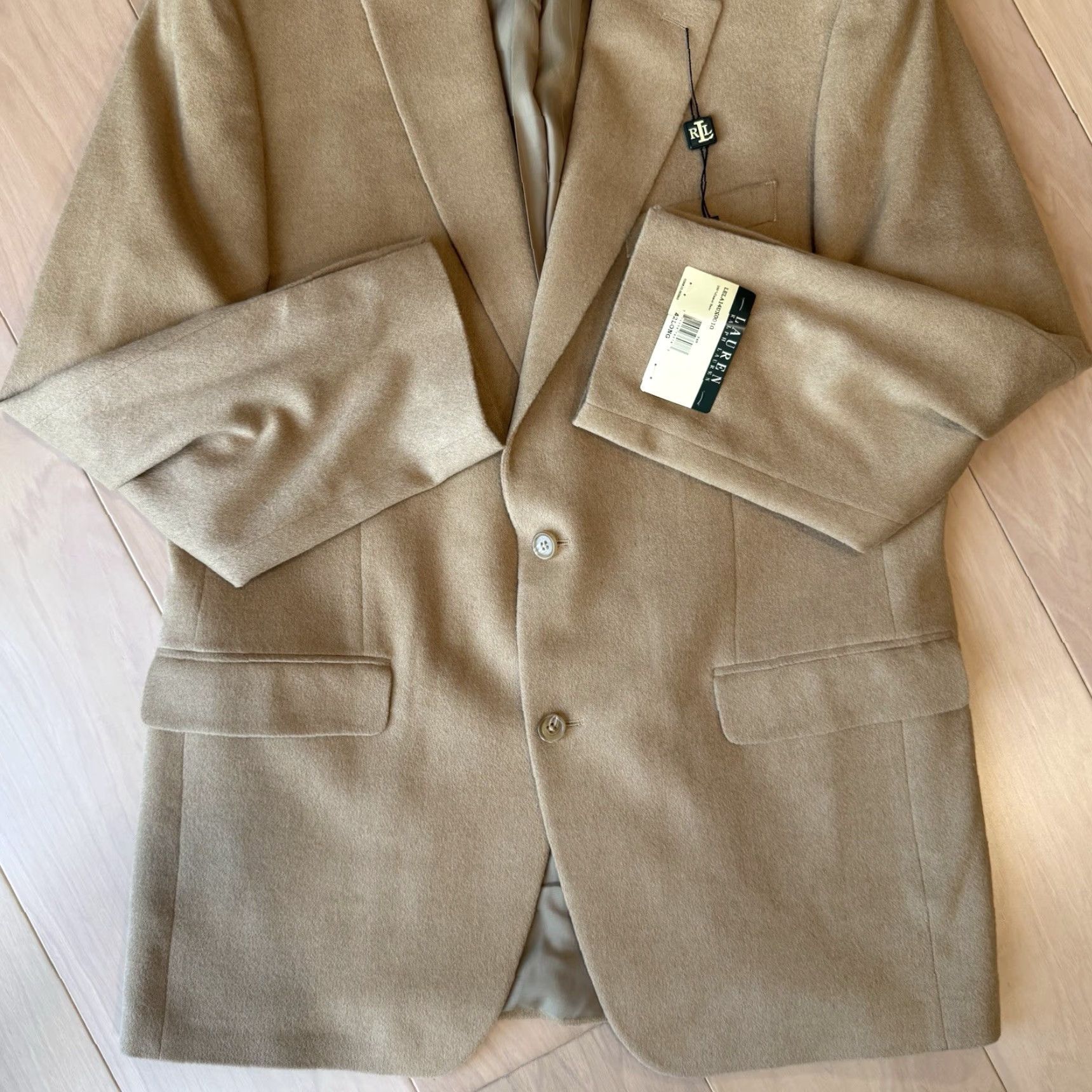 Ralph Lauren VINTAGE Lauren Ralph Lauren Blazer 42L Beige Camel Hair NWT Wool Lining Button Logo Zipper Mens Classic Mid-Length Overcoat, Beige, 42L, Blazer Size 42R - 7 Thumbnail