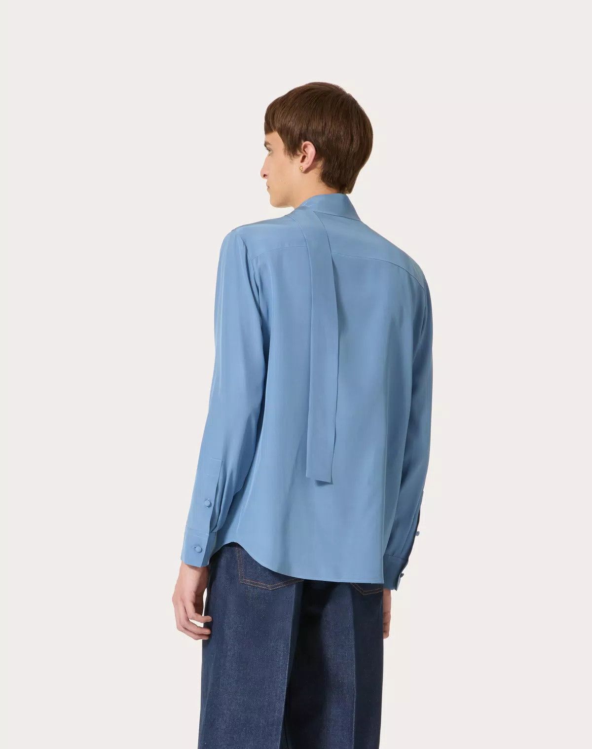 Valentino oc11z0625 Washed Silk Shirt With Neck Tie in Sky Blue Size US XS / EU 42 / 0 - 5 Thumbnail