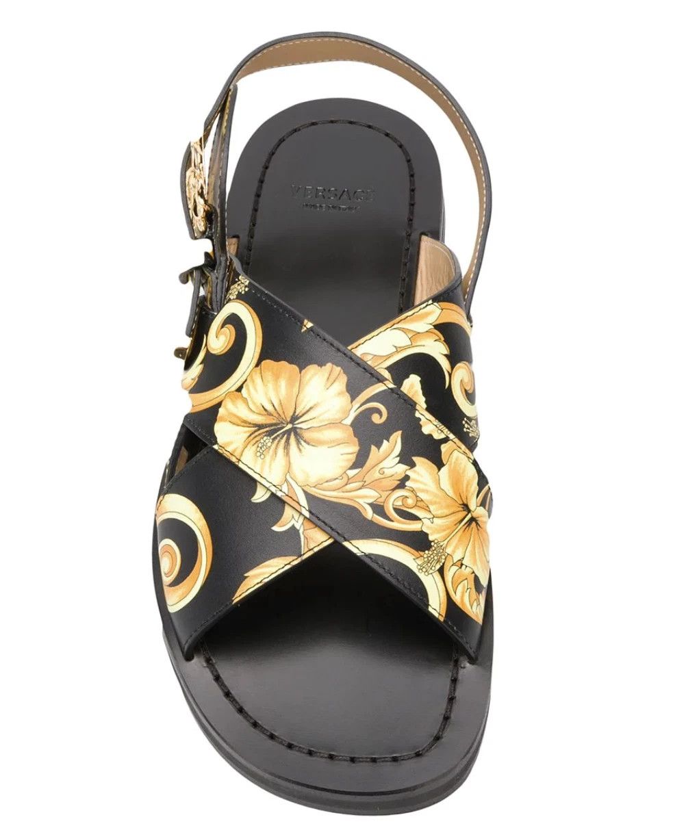 Versace baroque print sandals Yellow Gold Size US 8 Leather Hibiscus Size US 8 / EU 41 - 2 Thumbnail