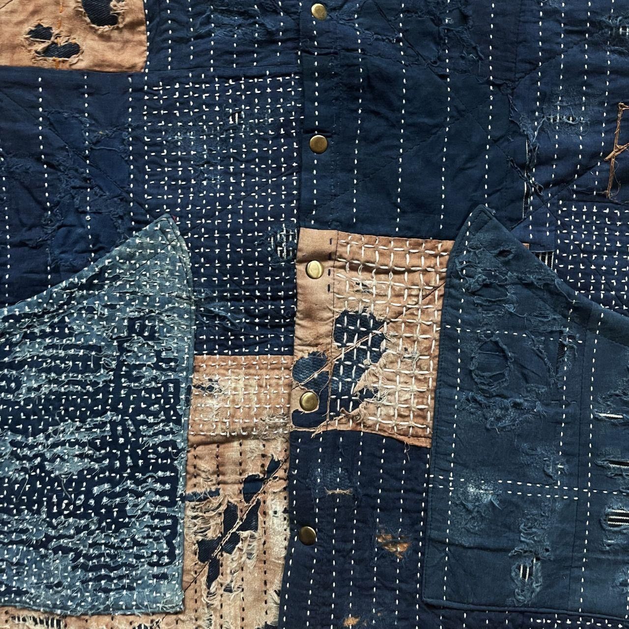 Kapital Indigo Collarless Boro Sashiko Denim Jacket Size US M / EU 48-50 / 2 - 3 Thumbnail