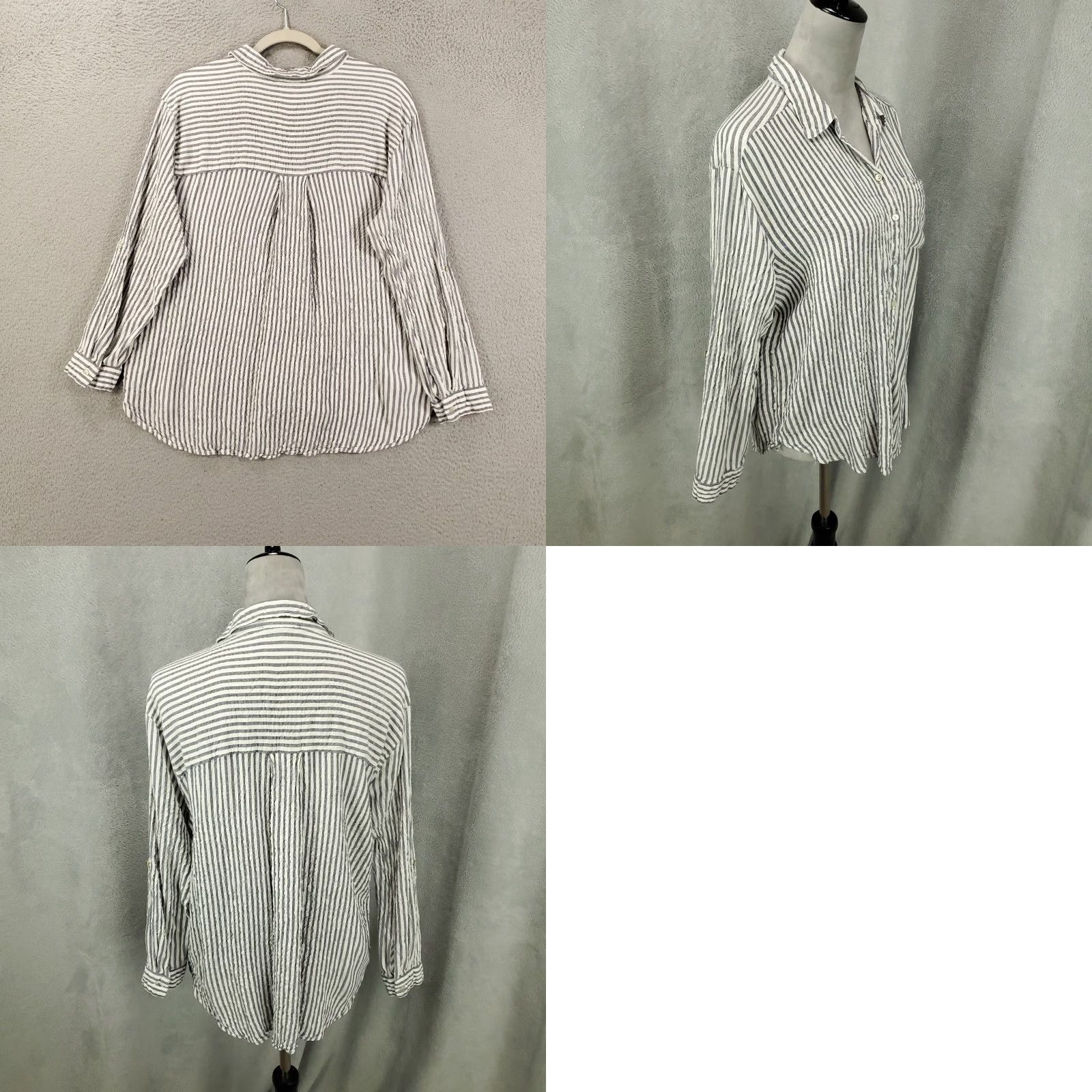Vintage Jane And Delancey Striped Button-Up Shirt Women's XL Navy White Roll Tab Sleeve Size XL / US 12-14 / IT 48-50 - 8 Thumbnail