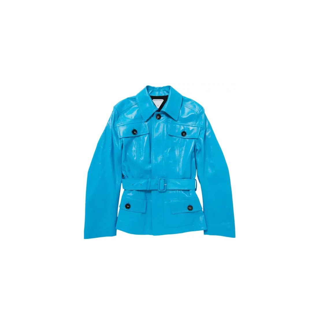 Bottega Veneta o1w1db10825 Shiny Leather Jacket in Pool Blue Size S / US 4 / IT 40 - 1 Thumbnail