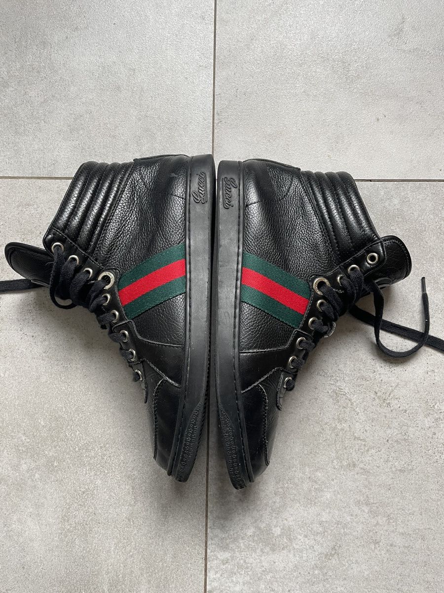 Gucci GUCCI BLACK LEATHER WEB HIGHTOPS Size US 9 / EU 42 - 4 Thumbnail