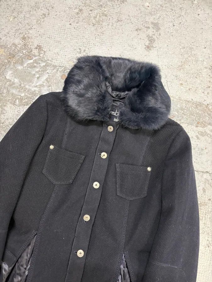Marithe + Francois Girbaud 1990s Marithé + François Girbaud Navy Wool Quilted Fur Collar Long Coat Size M / US 6-8 / IT 42-44 - 4 Thumbnail