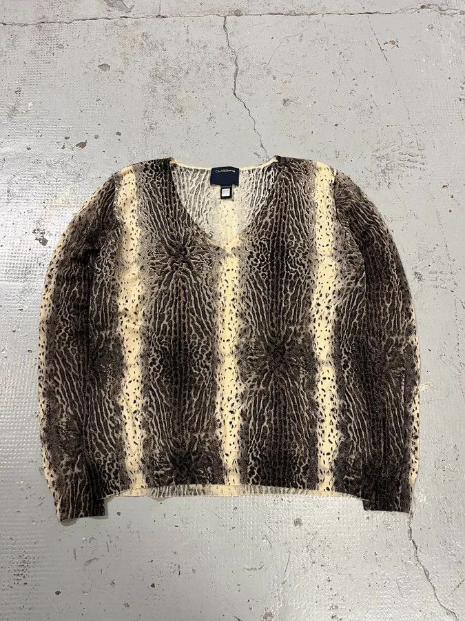Roberto Cavalli 2000s Roberto Cavalli Leopard Beige Knit V Neck Sweater Size US S / EU 44-46 / 1 - 1 Thumbnail
