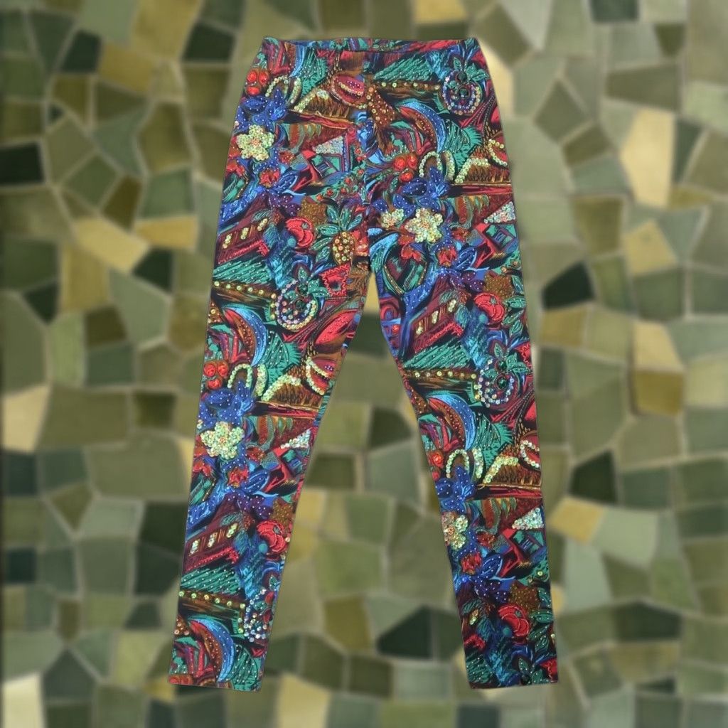 Vintage VINTAGE Carlo Ferranti Leggings Blue Red Funky Print Beaded Sequin Paisley 80s 90s Womens L Size 36" / US 14 / IT 50 - 1 Thumbnail