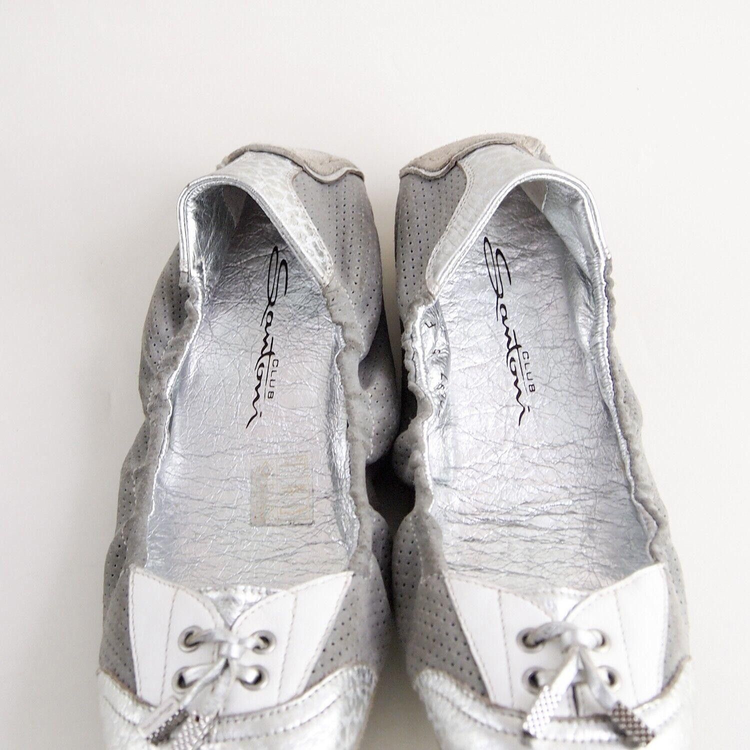 Santoni Santoni Ballet Flats Silver Leather Gray Suede EU 37 US 7 Size US 7 / IT 37 - 5 Thumbnail