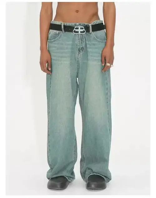 Jean Washed Green Relaxed Wide Leg Jeans Size US 30 / EU 46 - 1 Thumbnail