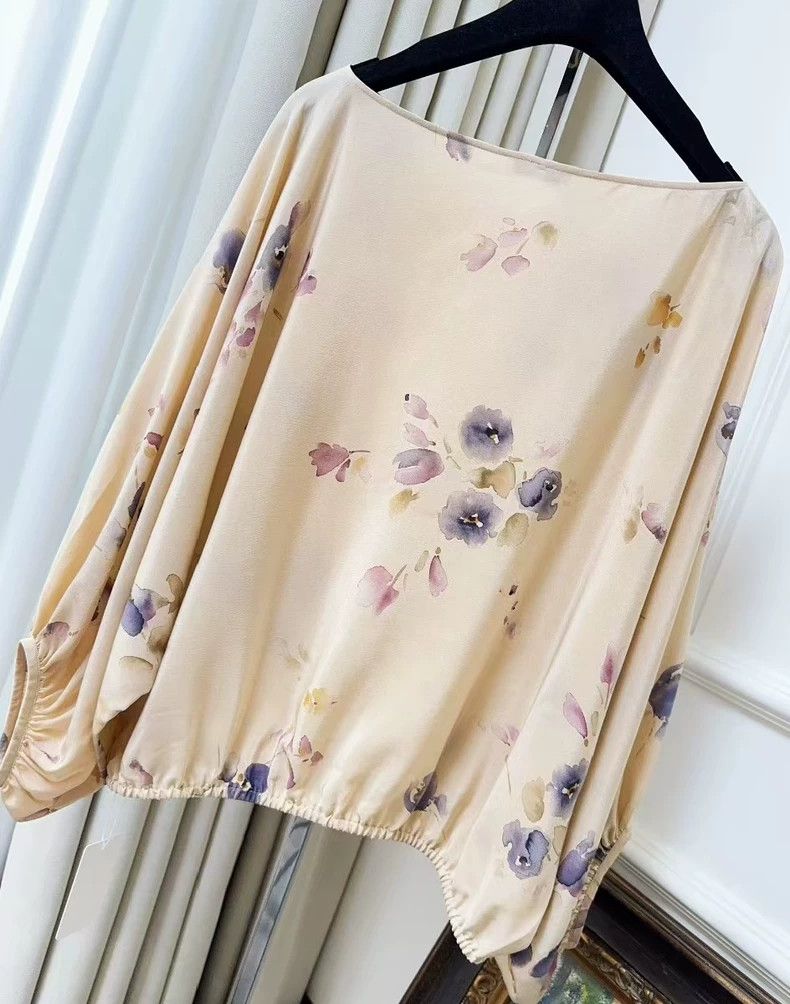 Loro Piana LORO PIANA Silk printed long sleeve shirt in nude color Size M / US 6-8 / IT 42-44 - 2 Thumbnail