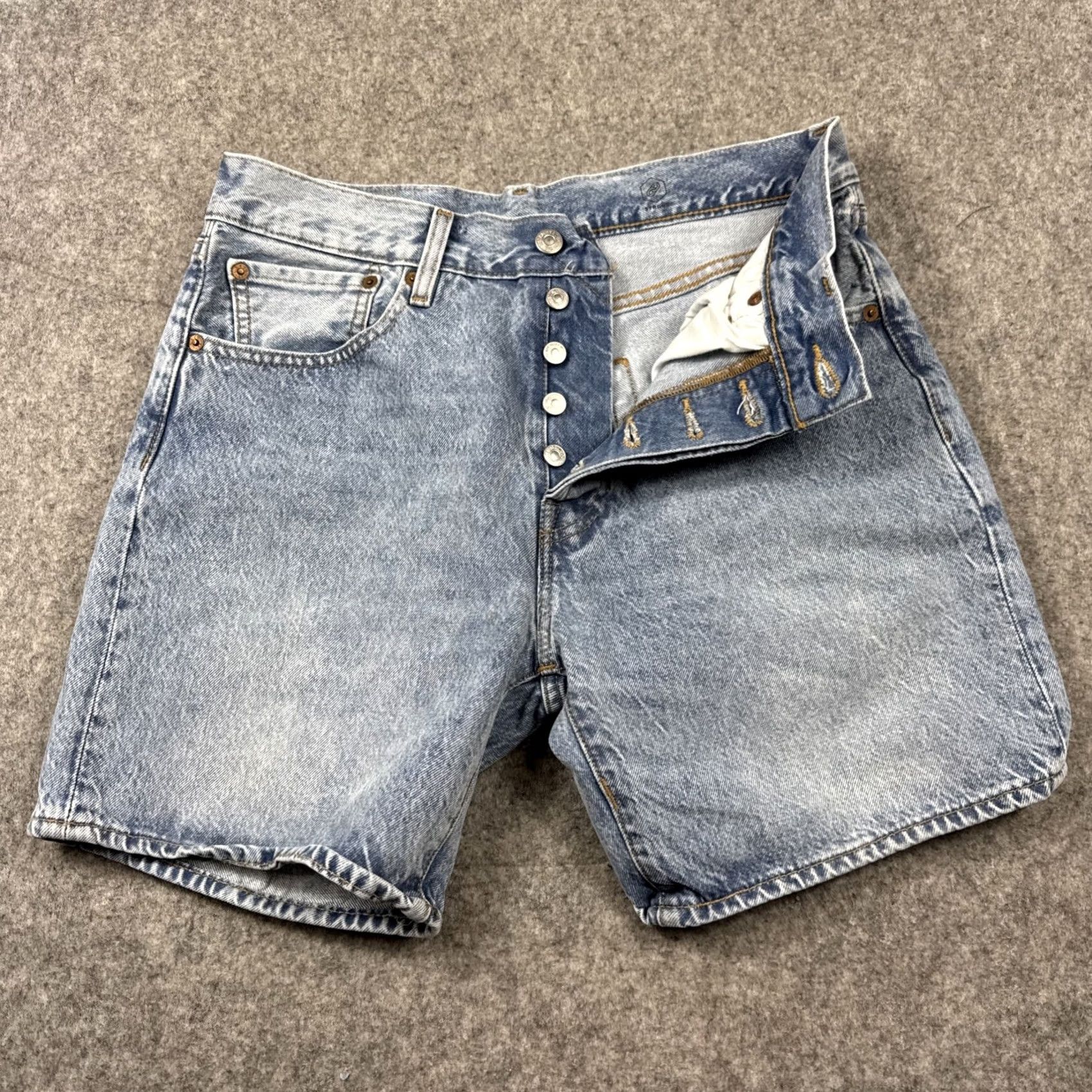 Levi's Levi’S 501 Denim Shorts Mens Blue Light Wash Distressed Button Fly 31-Button Slim Fit Bermuda Casual Style Size US 31 - 2 Thumbnail