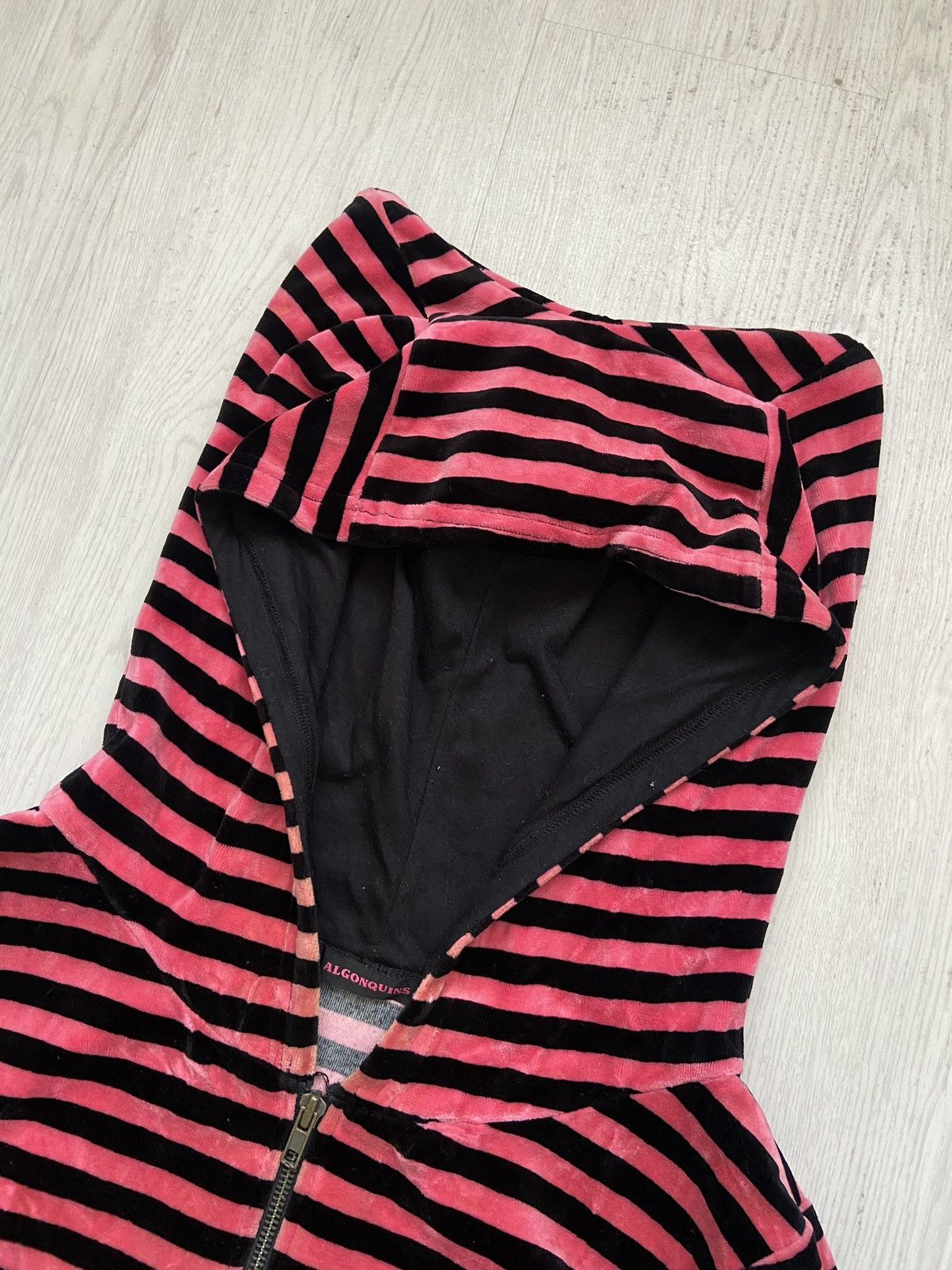 If Six Was Nine Vintage Algonquins Ears Velvet Stripe Zipper Hoodie Jacket Size US M / EU 48-50 / 2 - 4 Thumbnail