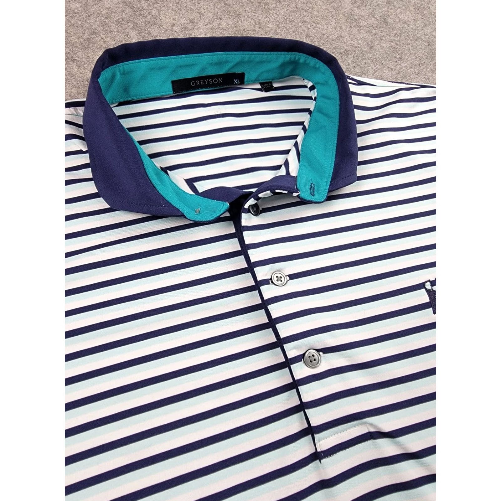 Vintage Greyson Golf Polo Mens XL White Blue Stripe Short Sleeve Pullover Activewear Casual Travel Golf Size US XL / EU 56 / 4 - 5 Thumbnail