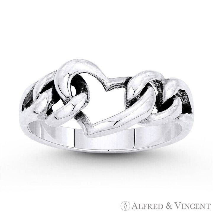 Other Heart, Curb Links, Splitshank Love Ring Sterling Silver Size ONE SIZE - 1 Preview
