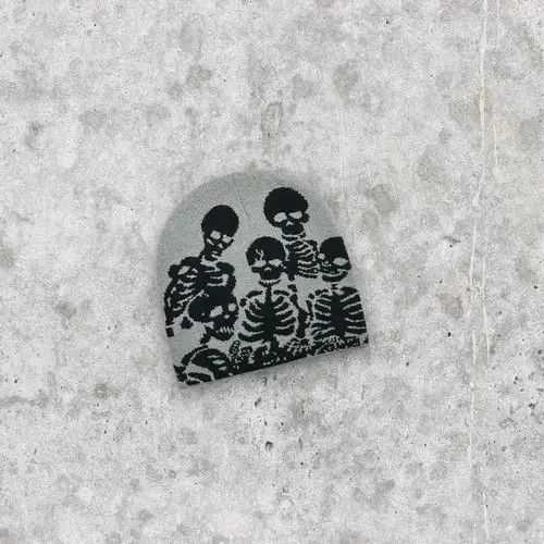 Other 🔥🕷☠️ Japanese style Beanie hat Skeleton pattern y2k ⚡️ Size ONE SIZE - 2 Thumbnail