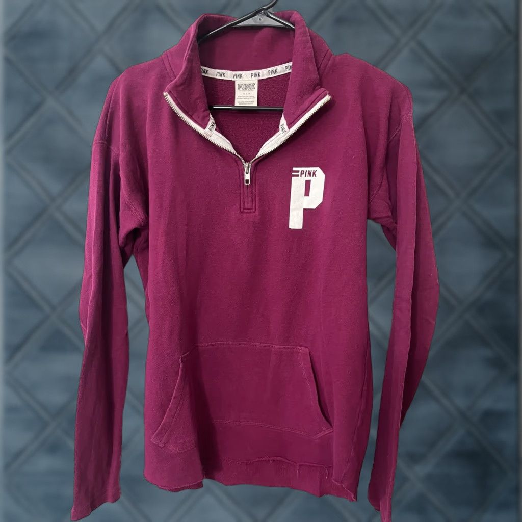Victoria's Secret VINTAGE Victoria's Secret PINK Sweatshirt Shirt 1/4 Zip Dark Pink Small Logo Womens Pullover 1/4 Zip Pockets Pink 90s Concert? Size S / US 4 / IT 40 - 1 Thumbnail