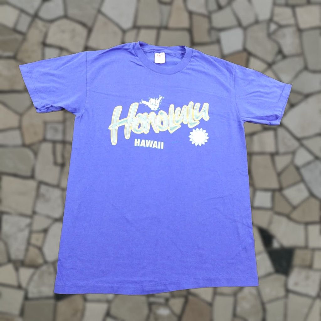 Hanes VINTAGE Honolulu Hawaii Shirt Mens M Blue 90s Shaka Graphic Print Shirt Size US M / EU 48-50 / 2 - 1 Thumbnail