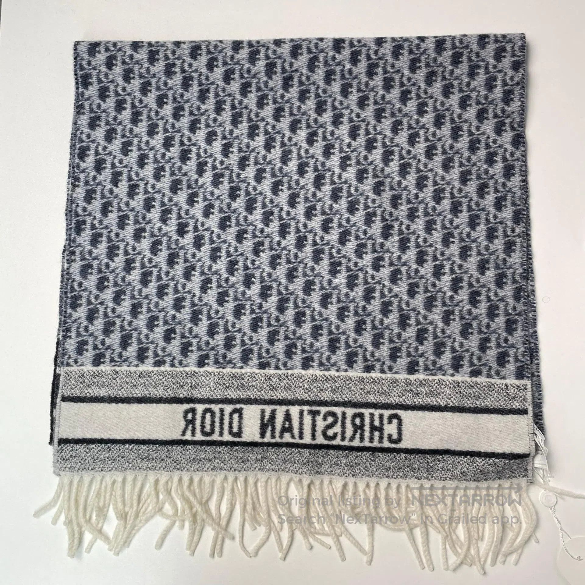 Dior Dior Light gray and dark blue double-sided cashmere scarf| Size ONE SIZE - 3 Thumbnail