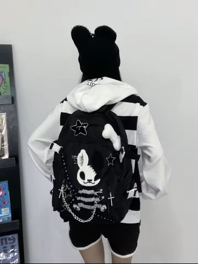 Other Y2K Punk Devil Rabbit Backpack – Black & White Handmade Bag Size ONE SIZE - 3 Thumbnail