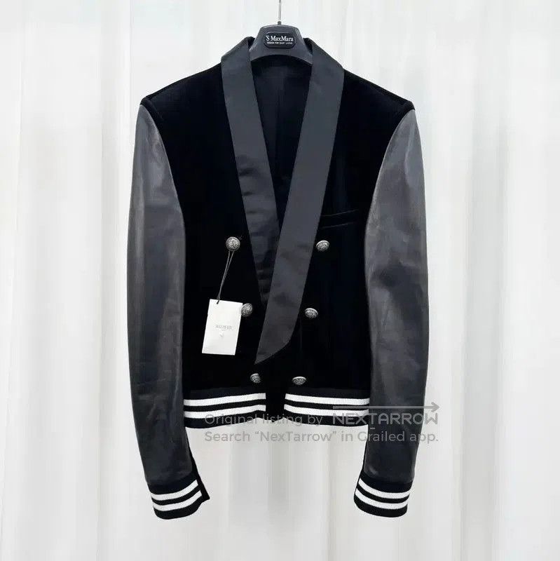 Balmain Balmain Black Leather and Velvet Short Jacket . Size US XL / EU 56 / 4 - 1 Thumbnail