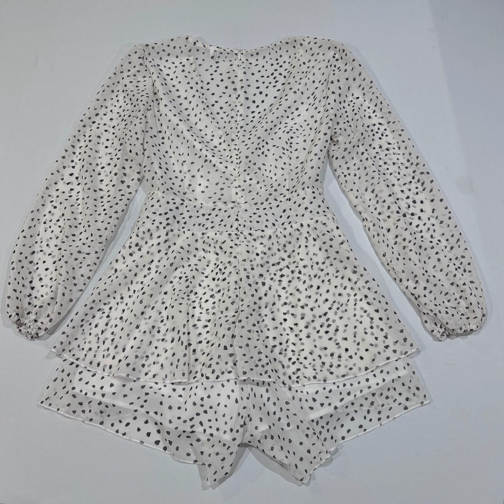 Vintage Fashion Romper Womens M White Polka Dots Chiffon Long Sleeve Coquette Size M / US 6-8 / IT 42-44 - 5 Thumbnail