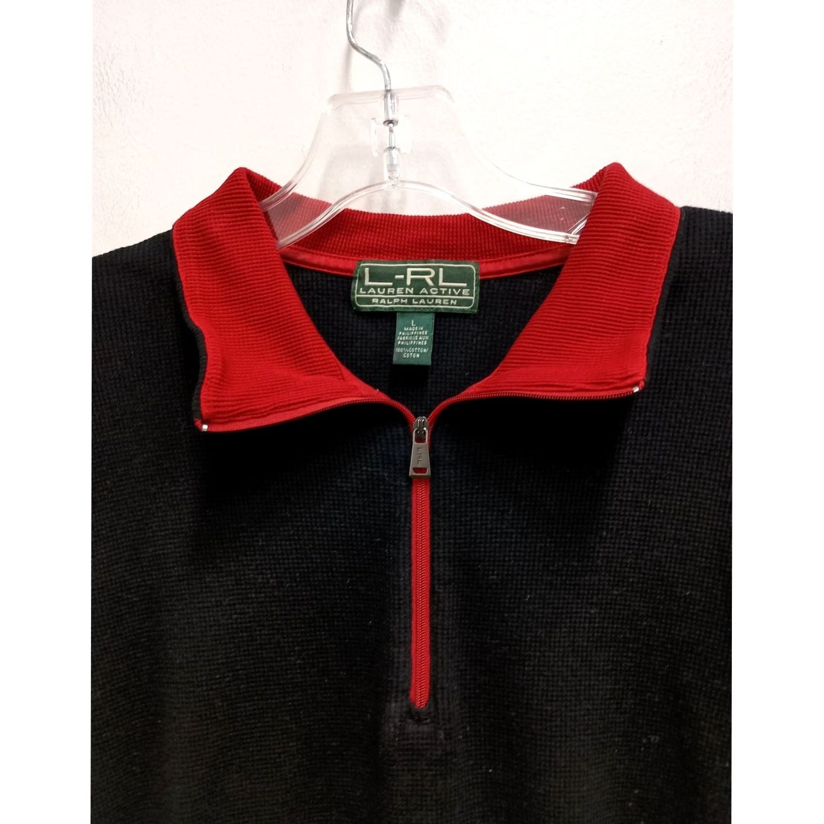 Ralph Lauren Lauren Active Ralph Lauren Quarter Zip Thermal Top Womens Large Black Red Preppy Size L / US 10 / IT 46 - 2 Thumbnail