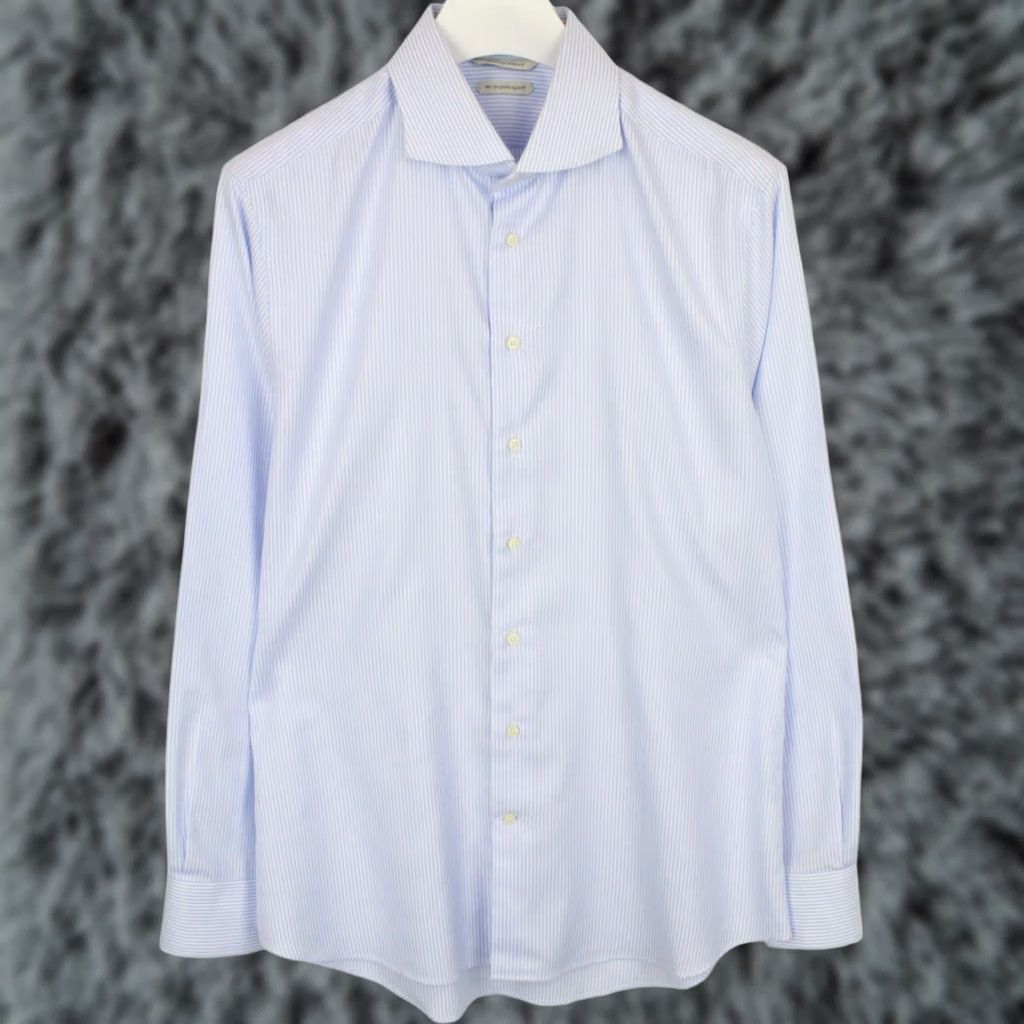 Suitsupply Suitsupply Try On Extra Slim Fit Formal Shirt Men's 43 / 17 Pinstriped Blue Cotton Button-Up Shirt Long Sleeve, Collared, Classic Mens Size 46R - 1 Thumbnail