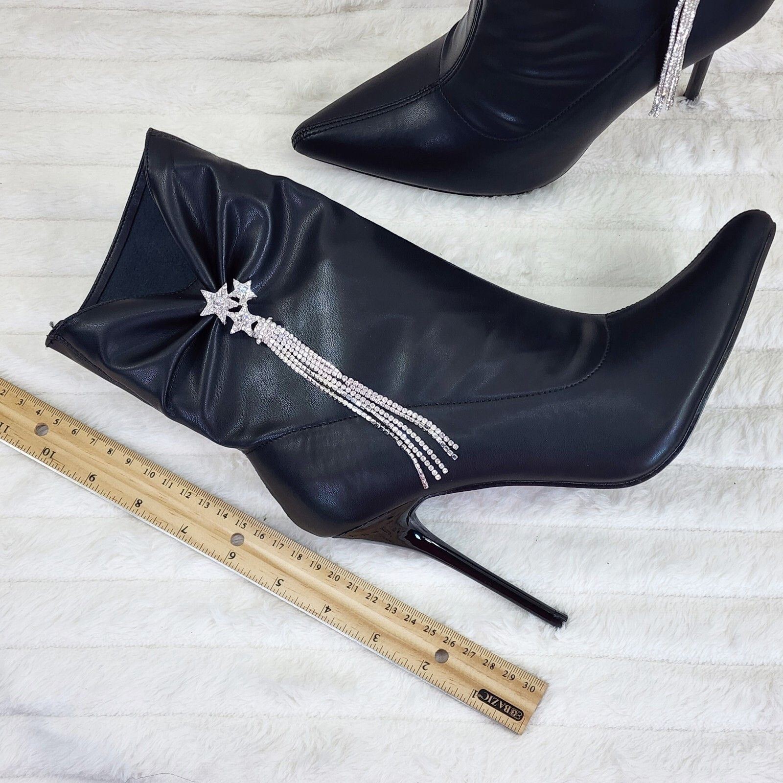 Other Sherry Black Pull on Scrunch Rhinestone Pendent High Heel An Size US 10 / IT 40 - 6 Thumbnail
