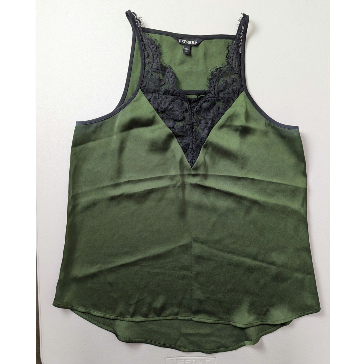 Express Express Satin Camisole Womens Small Green Black Lace Y2K Size S / US 4 / IT 40 - 1 Thumbnail