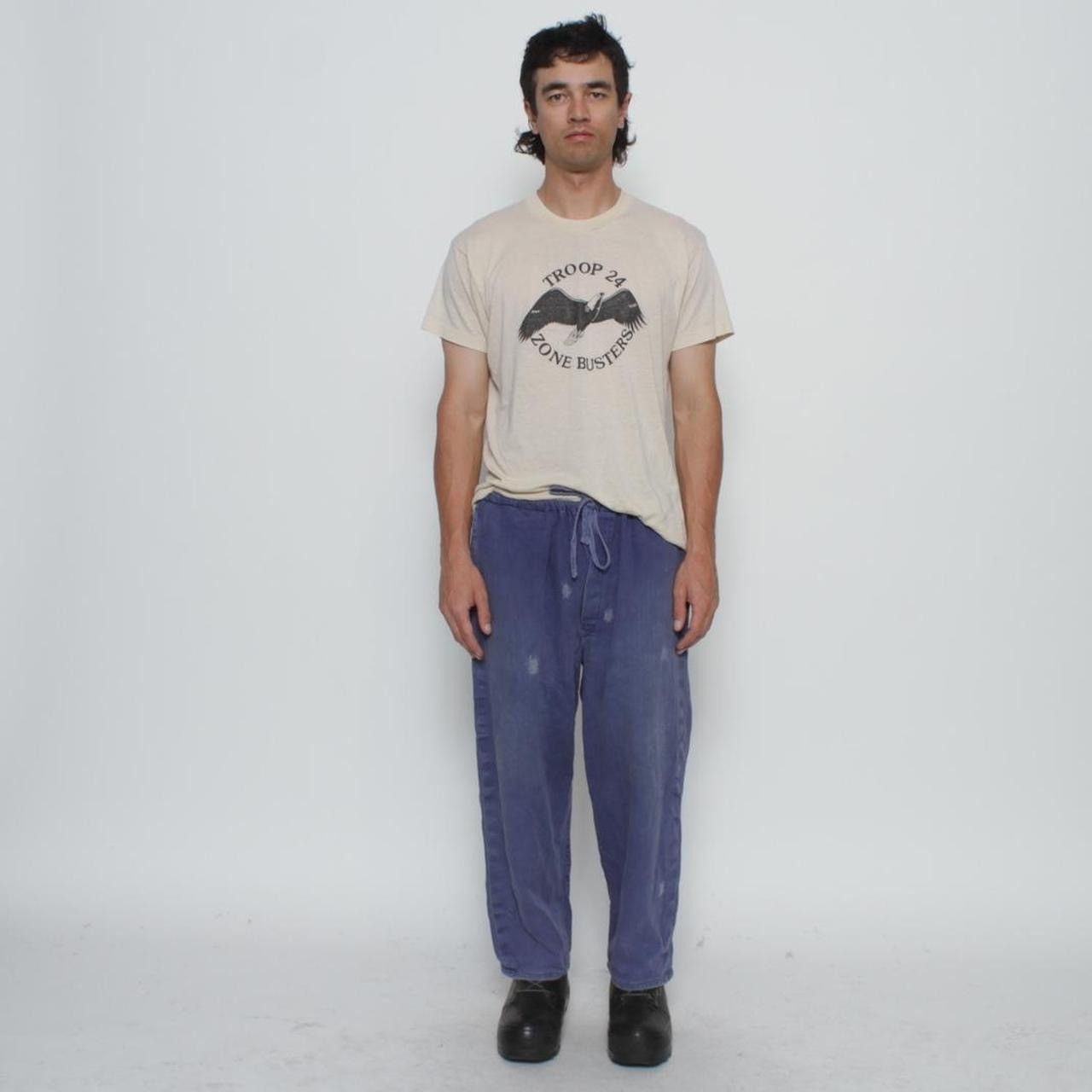 Vintage BLUE STITCH REPAIR SOFT COTTON WORKWEAR PANTS Size US 34 / EU 50 - 3 Thumbnail